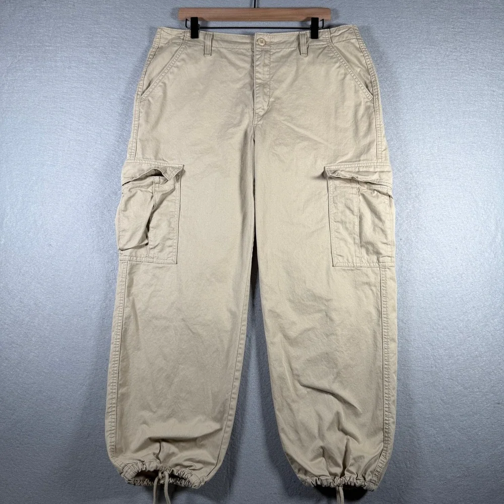 Levis 94 Baggy Cargo Pants Tan Khaki 100% Cotton Utility Drawstring 32x30 A4707